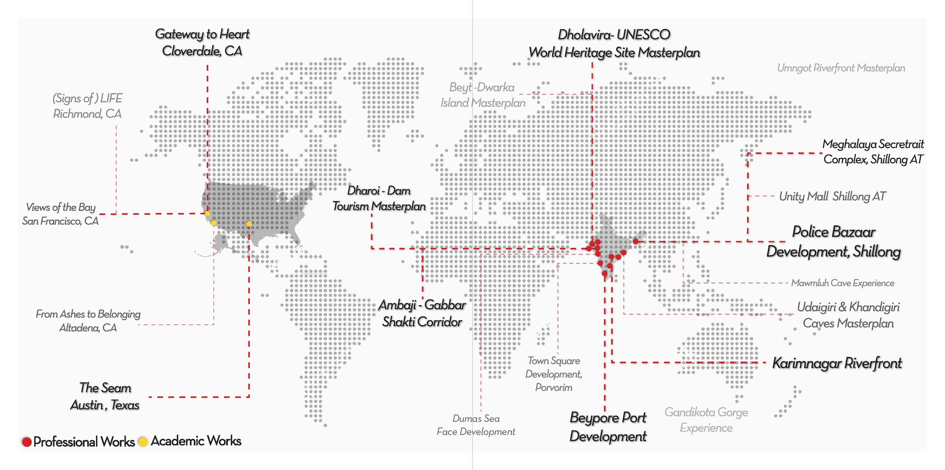 Map of projects across India and the United States